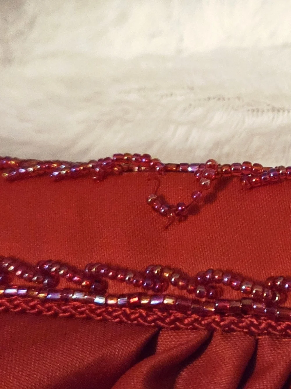 Vintage Red Satin Like Pleated Clutch with Beaded Trim